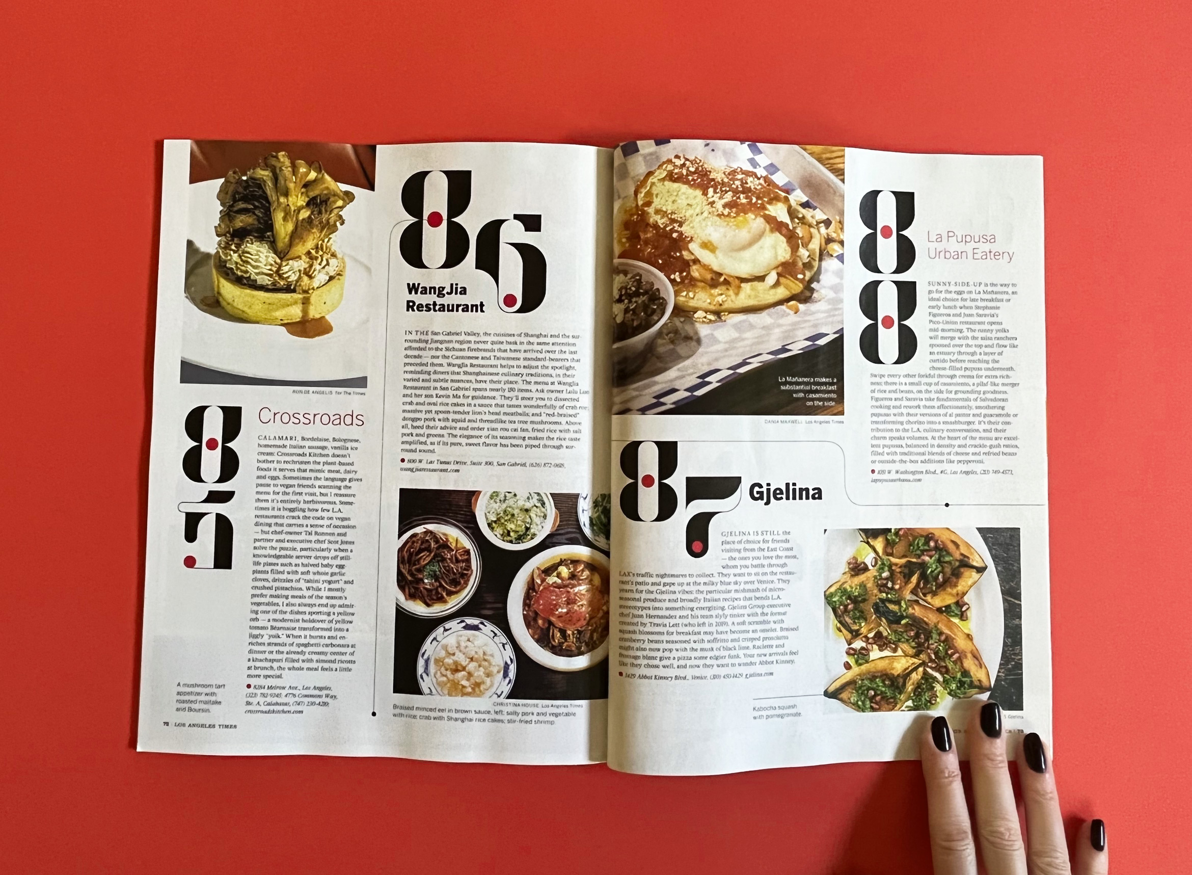 101 best restaurants magazine open to spread with food and details for numbers 85 to 88